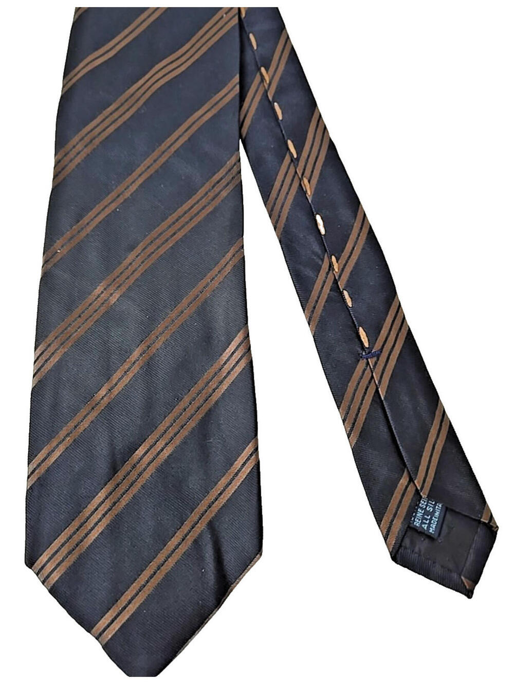 Massimo Bizzocchi Neck Tie Mens Black Brown Striped Woven Silk Adjustable Italy
